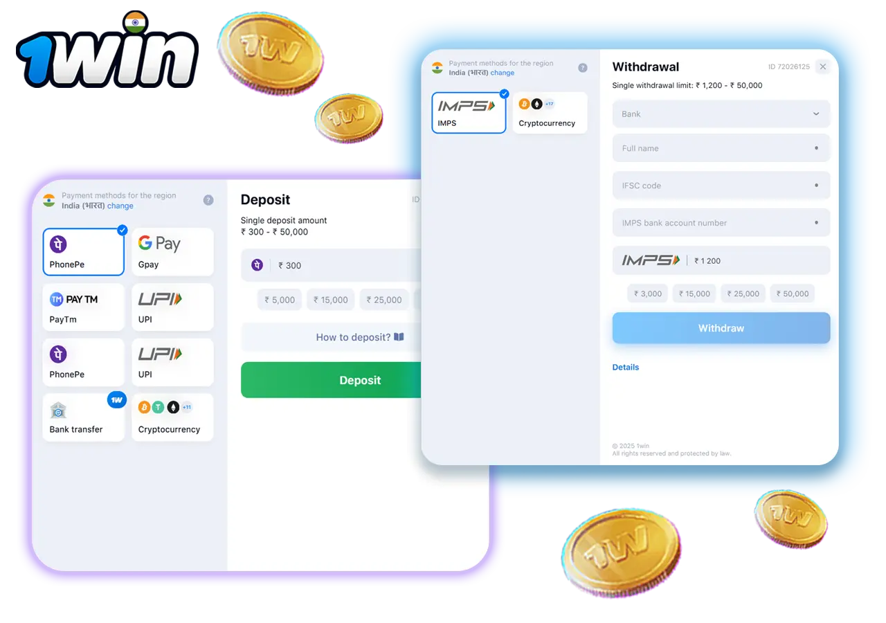What are the methods for depositing and withdrawing funds at 1Win in India?